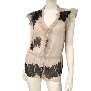 Guess Tan Sheer Peplum Blouse Top Womens Size Medium
